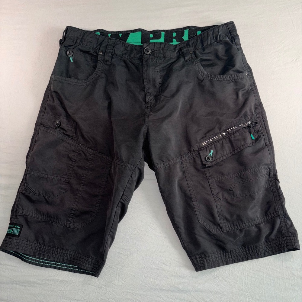 Projek Raw Mens Black Cargo Shorts Utility Multi-Pocket Cotton Blend Size 33